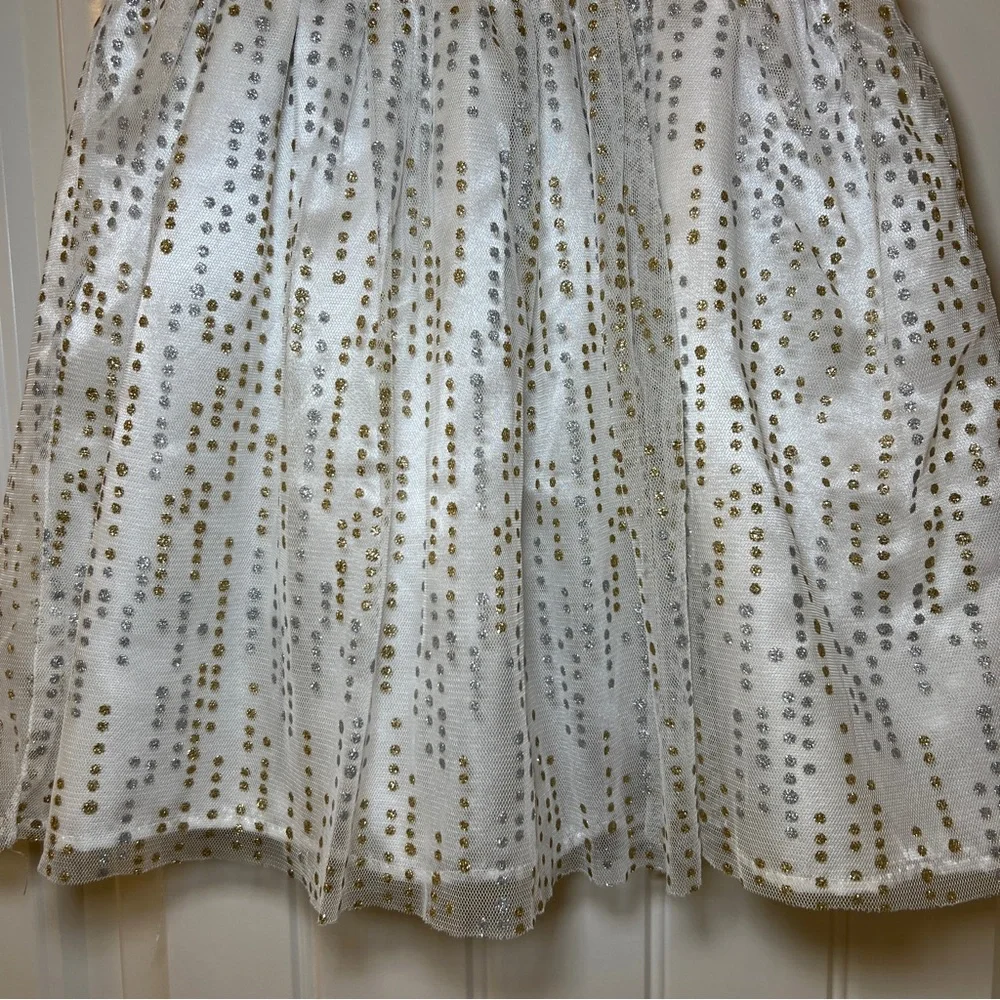 Pinky White and Gold Glittery Tulle Dress Rose Detail Toddler‎ Girl 4T